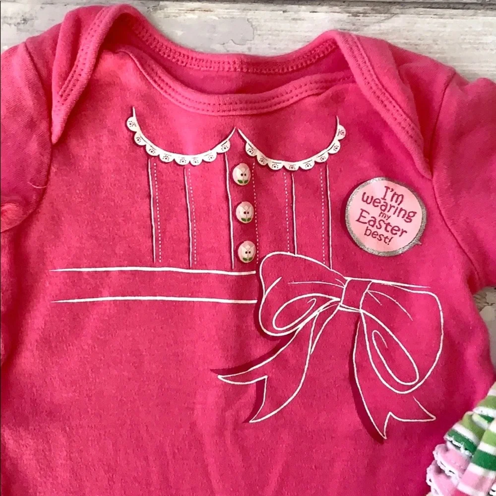 Old Navy 3-6m Baby Girl Easter Outfit Onesie Pants Pink Green Stripes 3m 6m - Picture 2 of 4